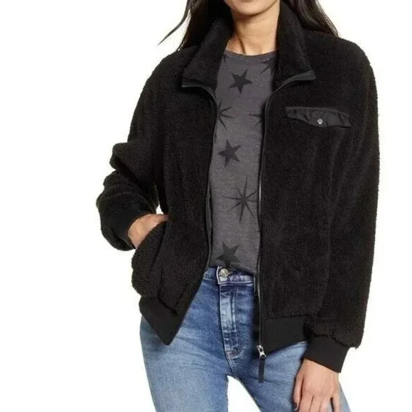 Rails Austin Jacket Fleece Teddy Black Full Zip Fuzzy - Picture 1 of 9
